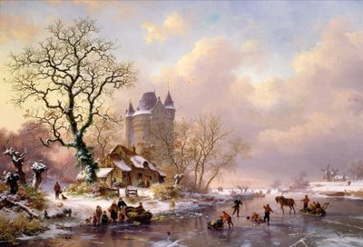 Paisagem de inverno com um castelo de Frederick Marianus Kruseman